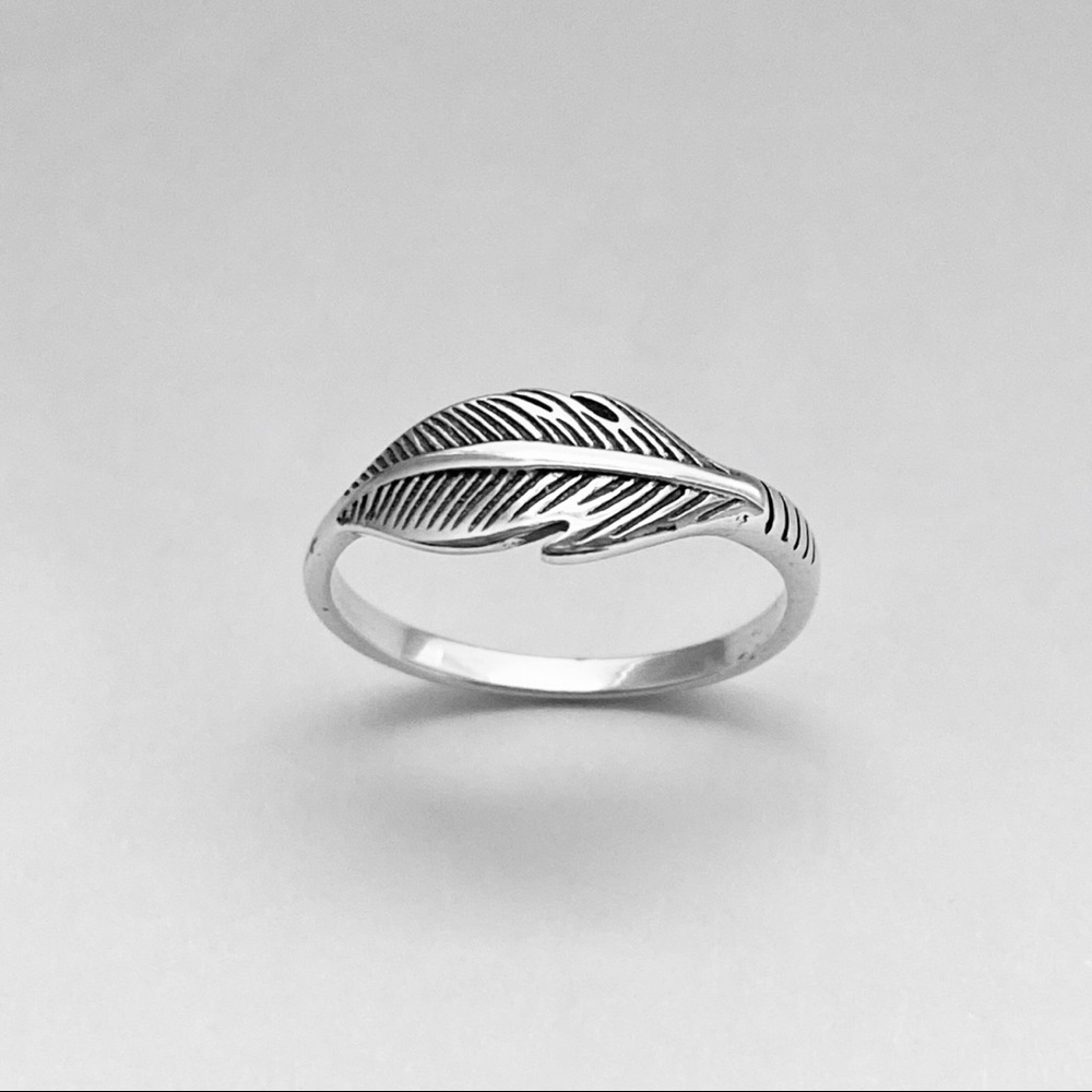Sterling Silver Small Feather Ring, Religious Rin… - image 1